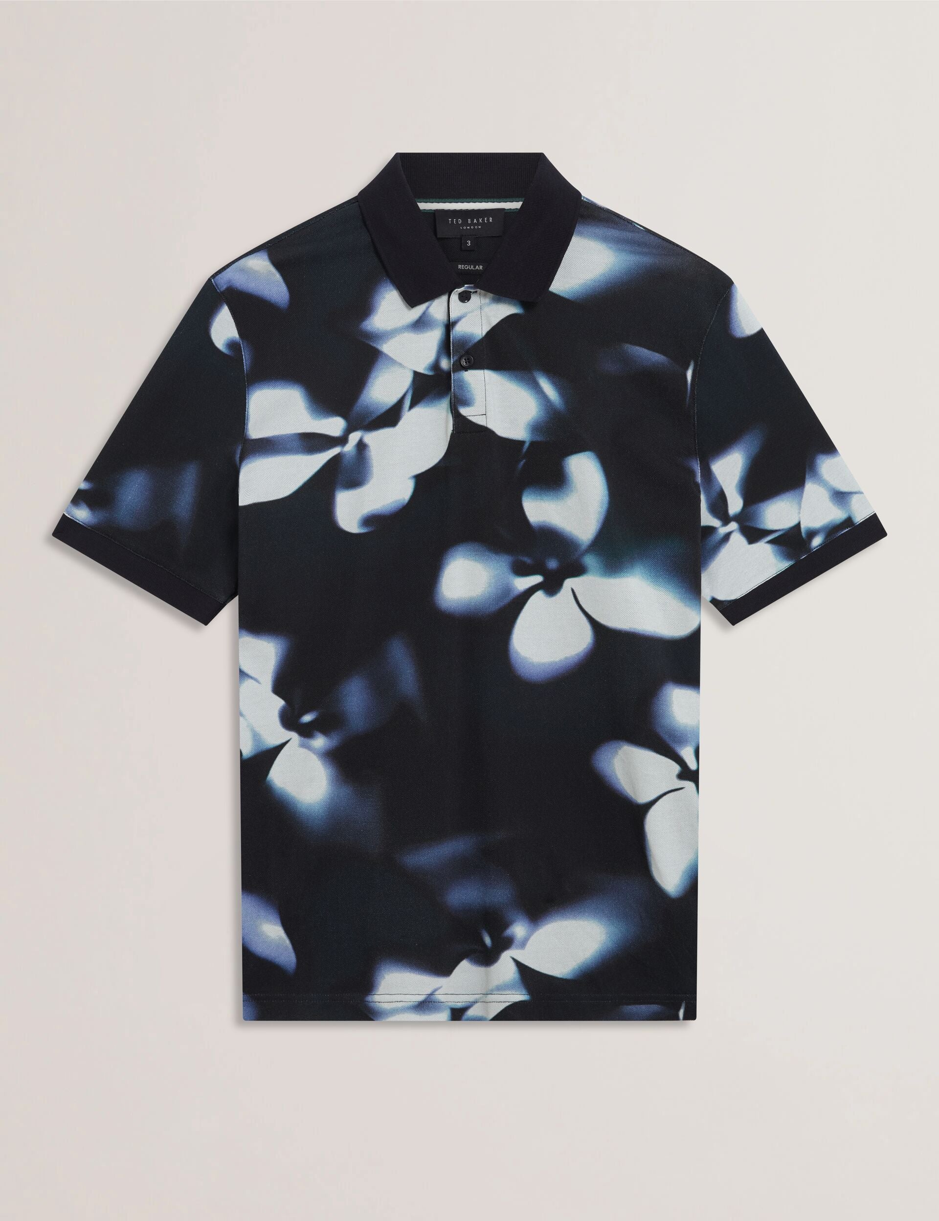 Ted Baker LONGBRI Photographic Floral Print Cotton Polo Shirt NAVY