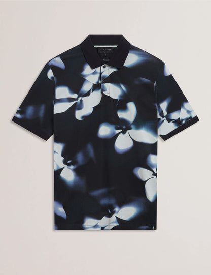 Ted Baker LONGBRI Photographic Floral Print Cotton Polo Shirt NAVY