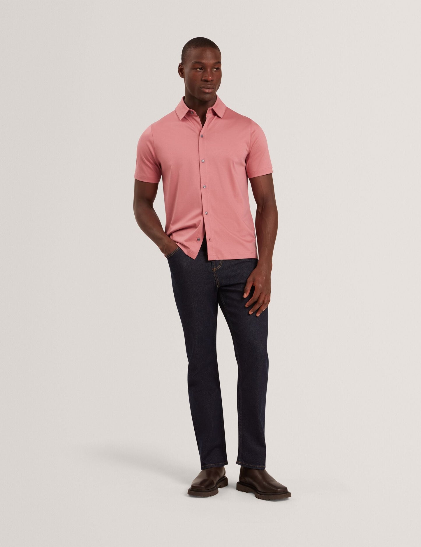 Ted Baker FILLIPP Soft Jersey Button-Through Polo Shirt PINK