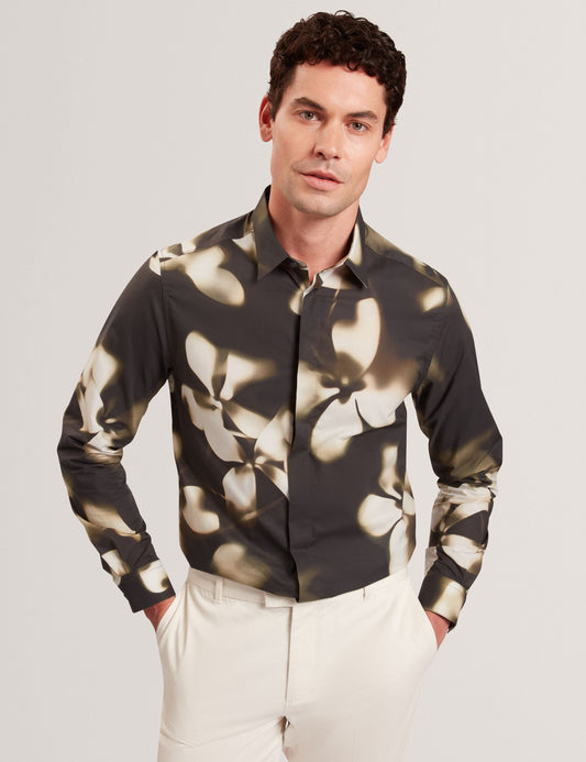 Ted Baker WRENIN Photographic Floral Print Long Sleeve Shirt BLACK
