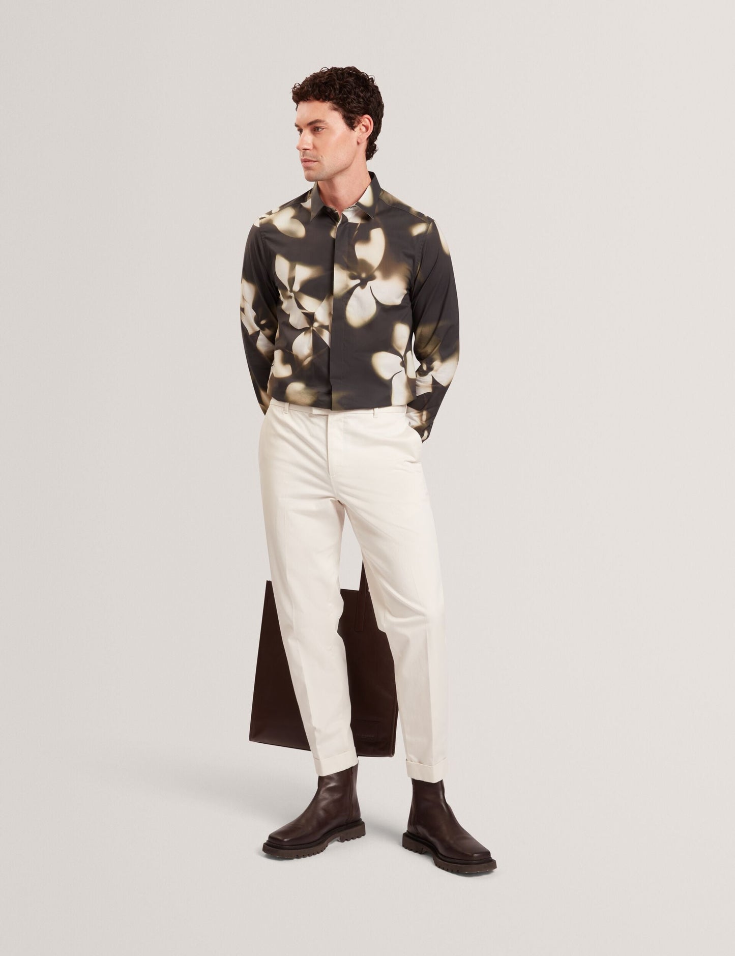 Ted Baker WRENIN Photographic Floral Print Long Sleeve Shirt BLACK
