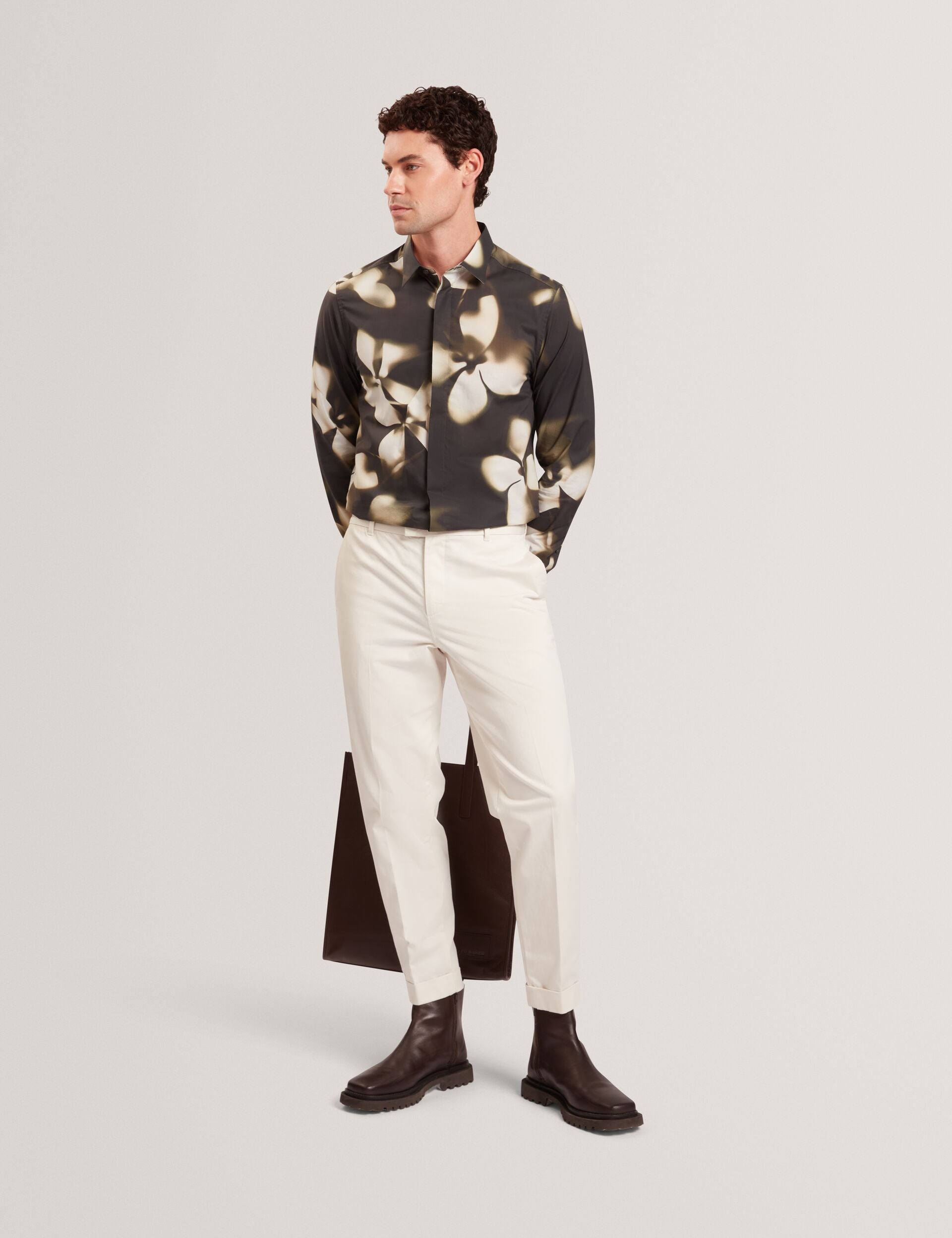Ted Baker WRENIN Photographic Floral Print Long Sleeve Shirt BLACK