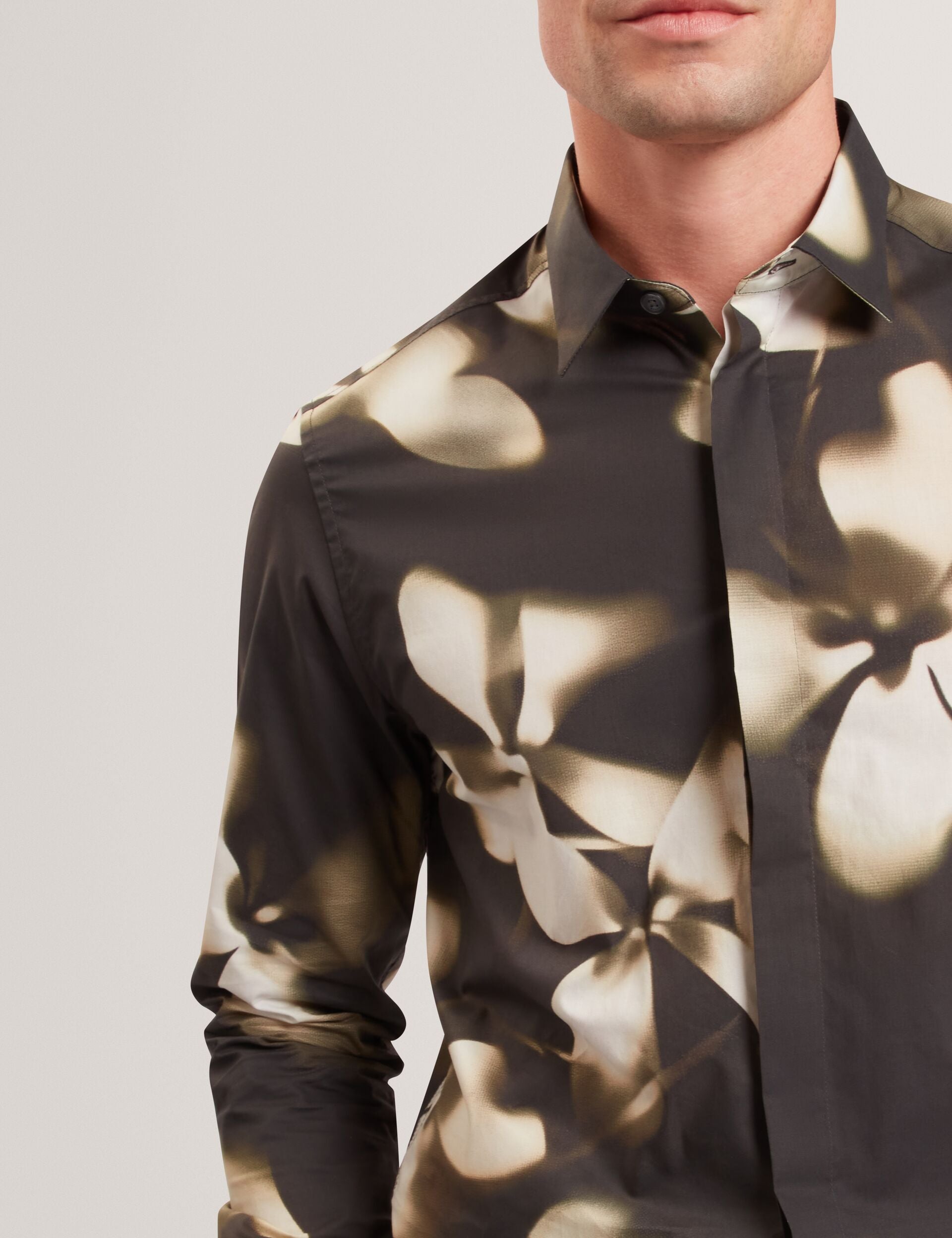 Ted Baker WRENIN Photographic Floral Print Long Sleeve Shirt BLACK