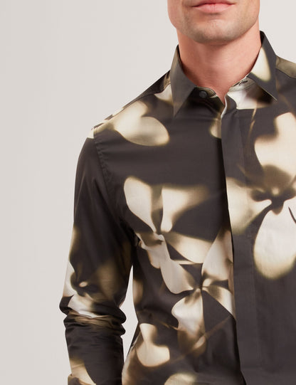 Ted Baker WRENIN Photographic Floral Print Long Sleeve Shirt BLACK