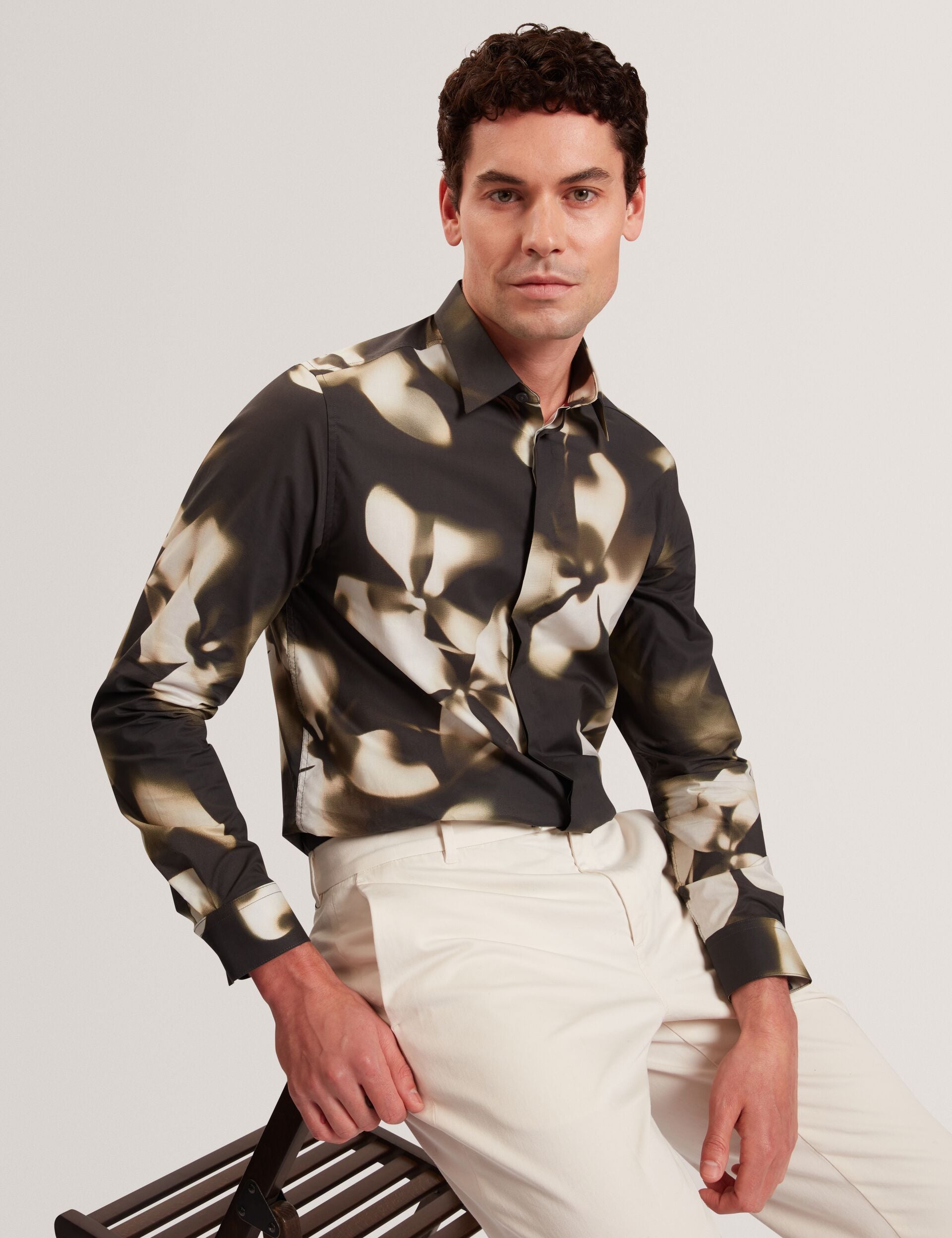 Ted Baker WRENIN Photographic Floral Print Long Sleeve Shirt BLACK