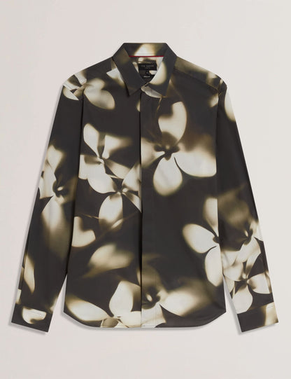 Ted Baker WRENIN Photographic Floral Print Long Sleeve Shirt BLACK
