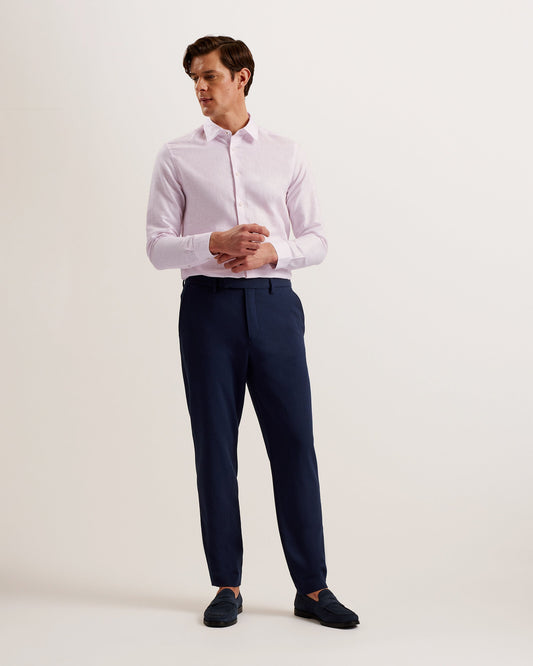Ted Baker ROMEOS - Pink Regular Fit Cotton Linen Long Sleeve Shirt PINK