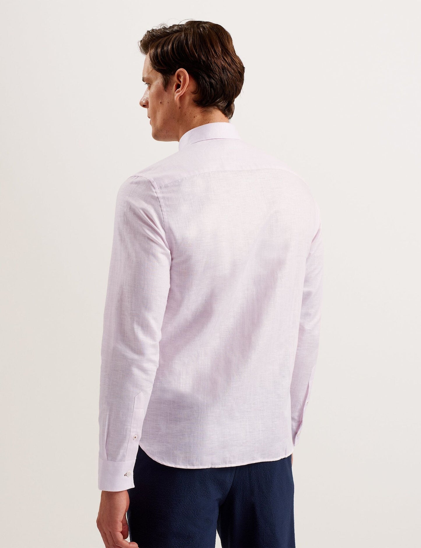 Ted Baker ROMEOS - Pink Regular Fit Cotton Linen Long Sleeve Shirt PINK