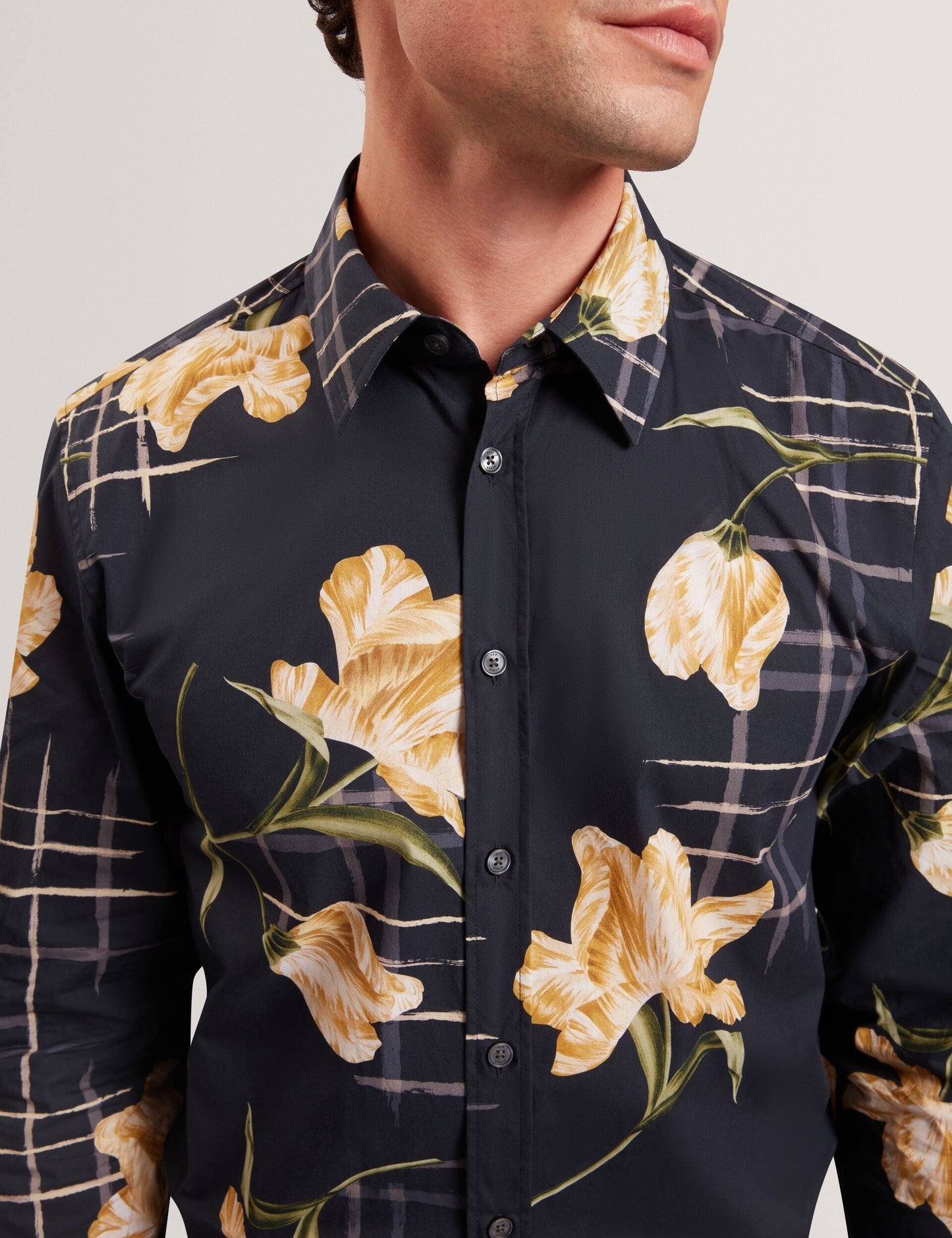 Ted Baker QUORIK Mixed Floral Print Long Sleeve Shirt NAVY