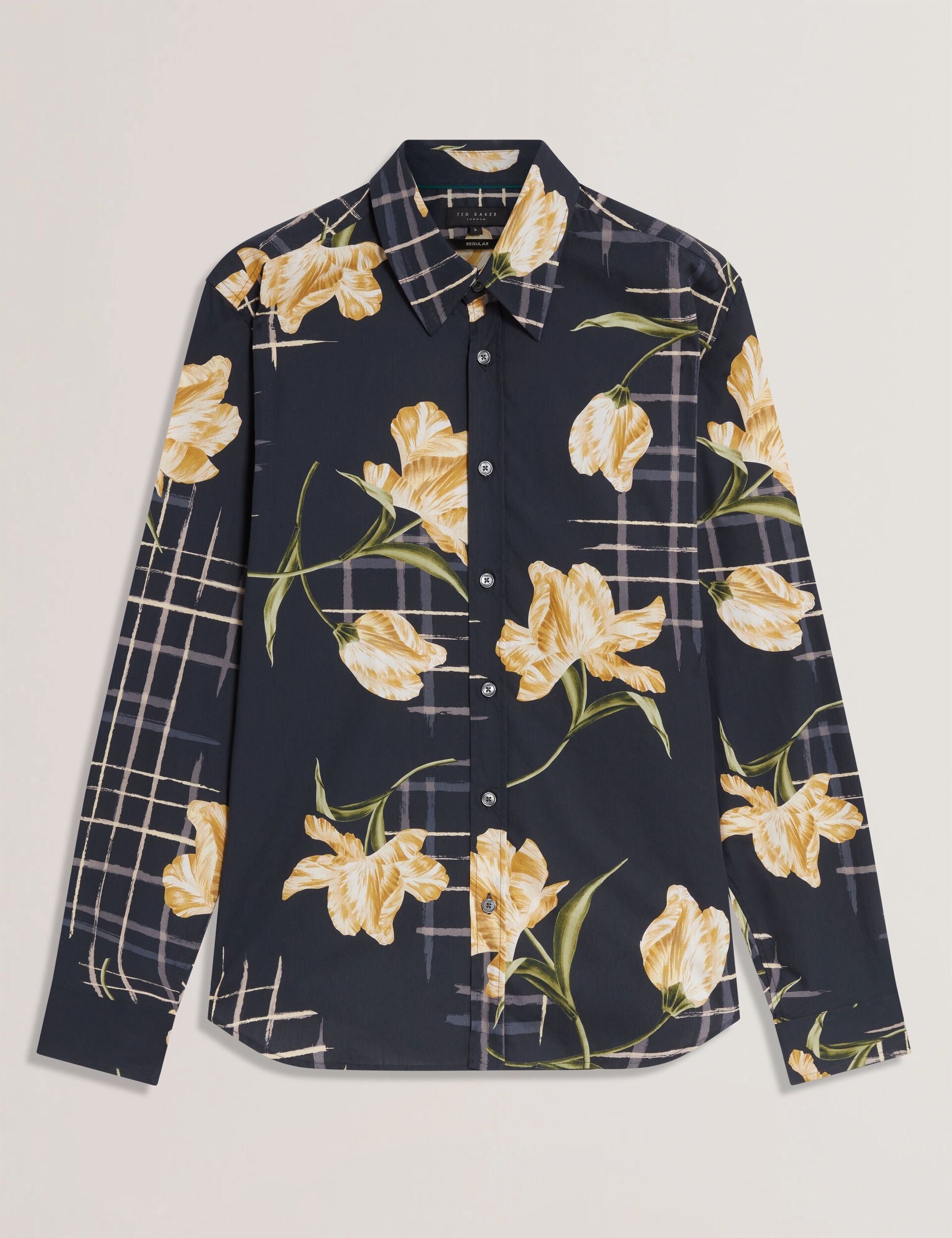 Ted Baker QUORIK Mixed Floral Print Long Sleeve Shirt NAVY