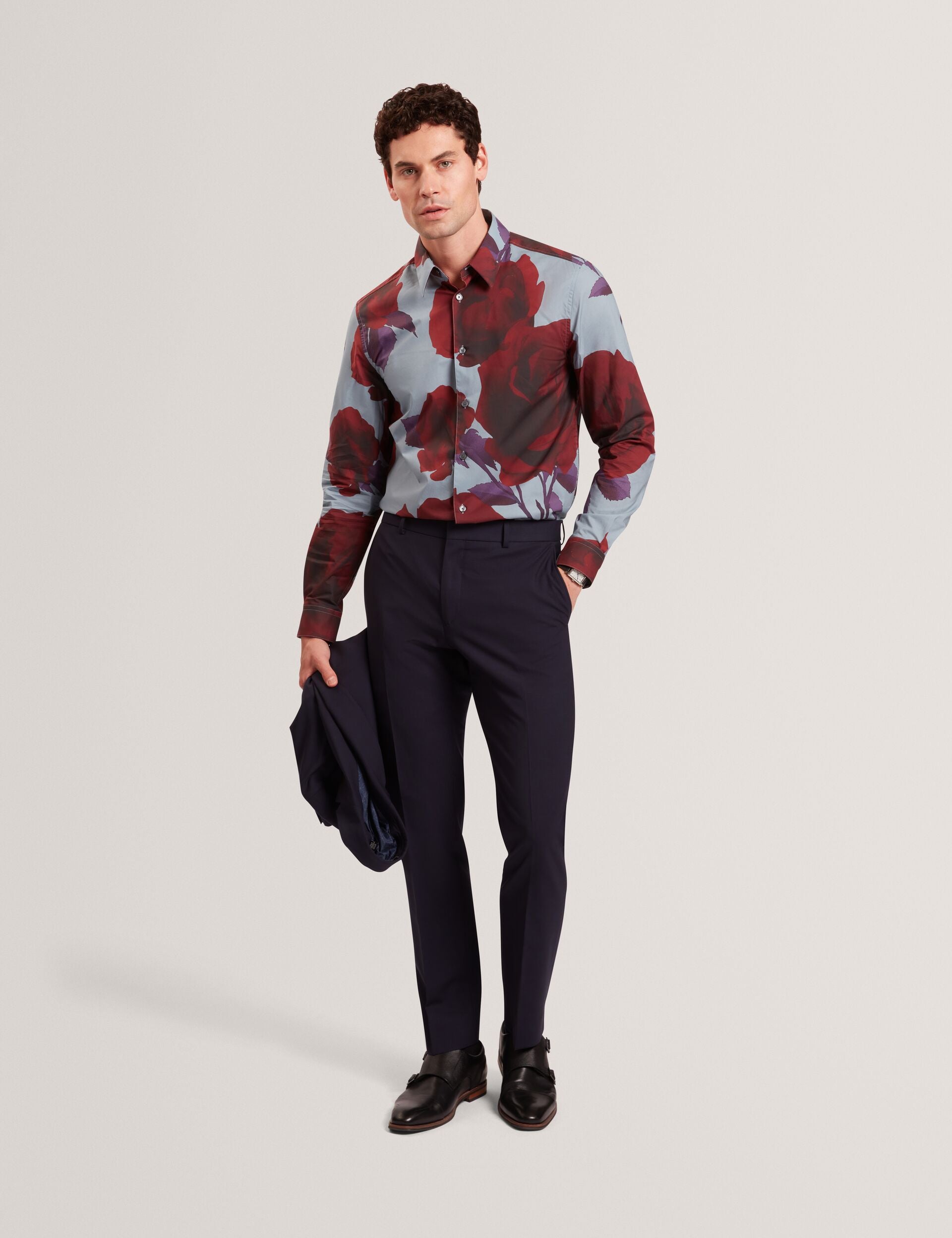 Ted Baker GIVIRA Rose Graphic Cotton Long Sleeve Shirt TEAL BLUE