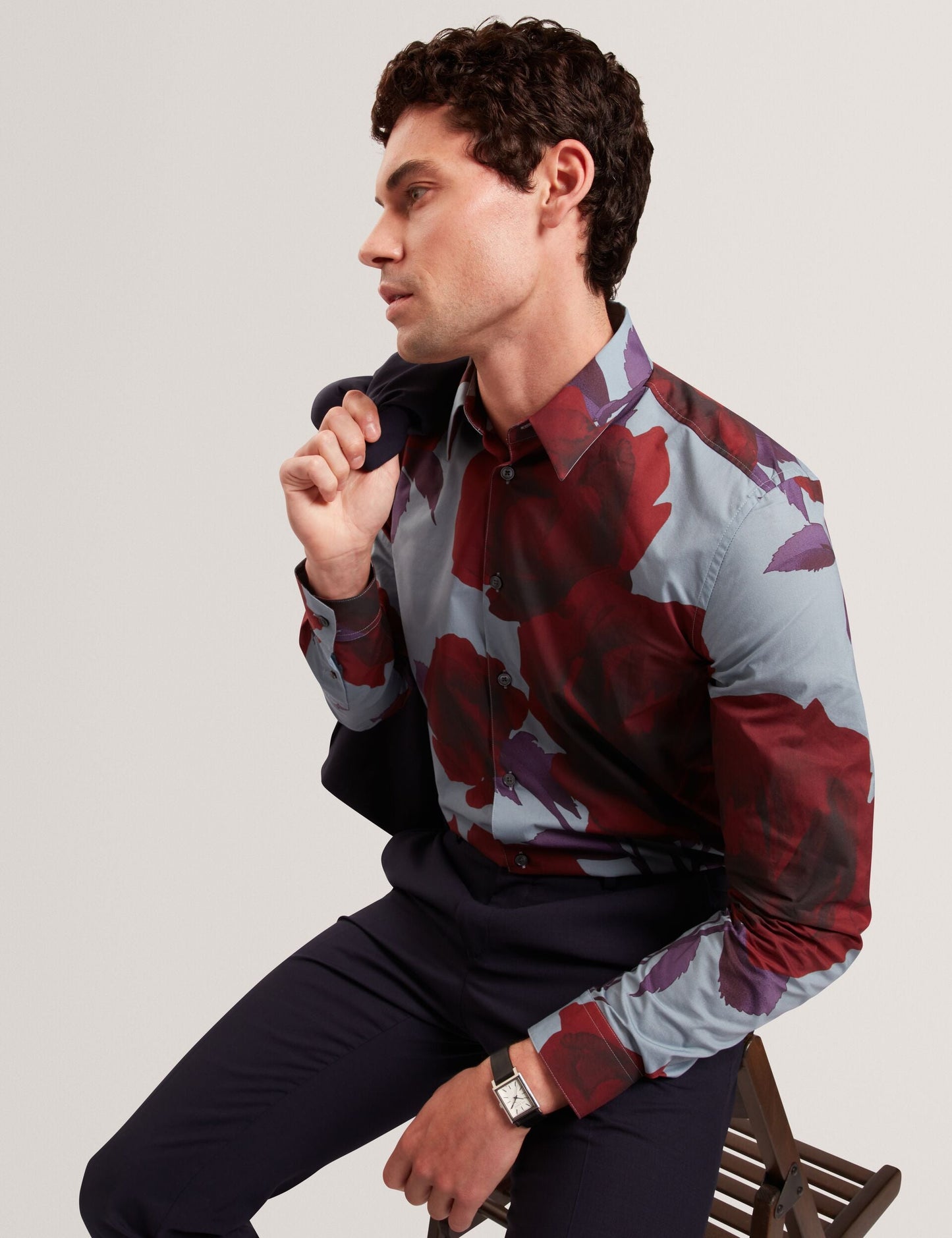 Ted Baker GIVIRA Rose Graphic Cotton Long Sleeve Shirt TEAL BLUE