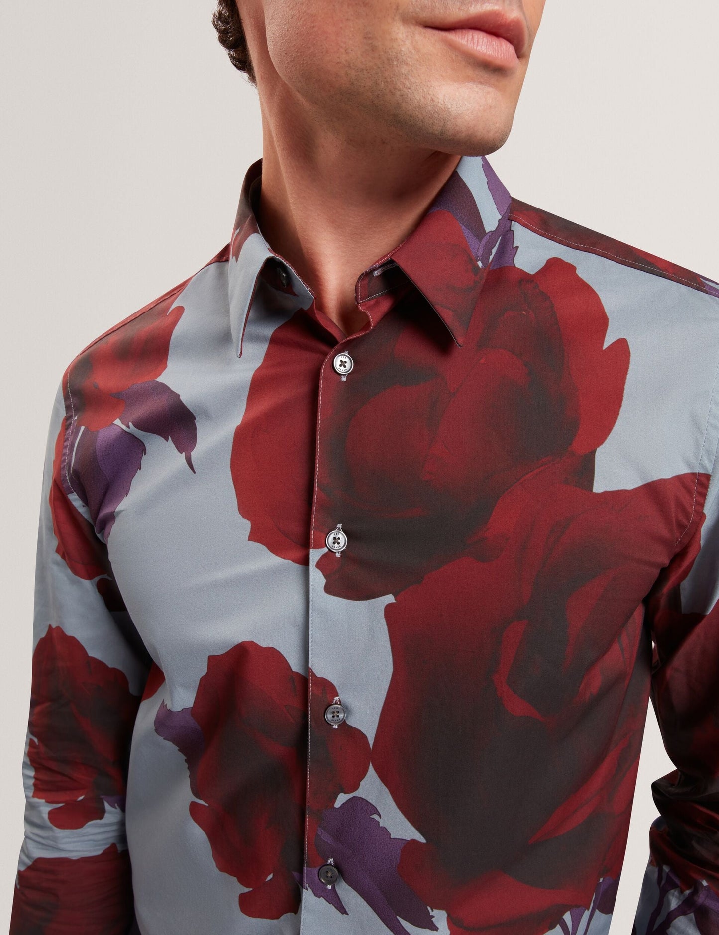 Ted Baker GIVIRA Rose Graphic Cotton Long Sleeve Shirt TEAL BLUE
