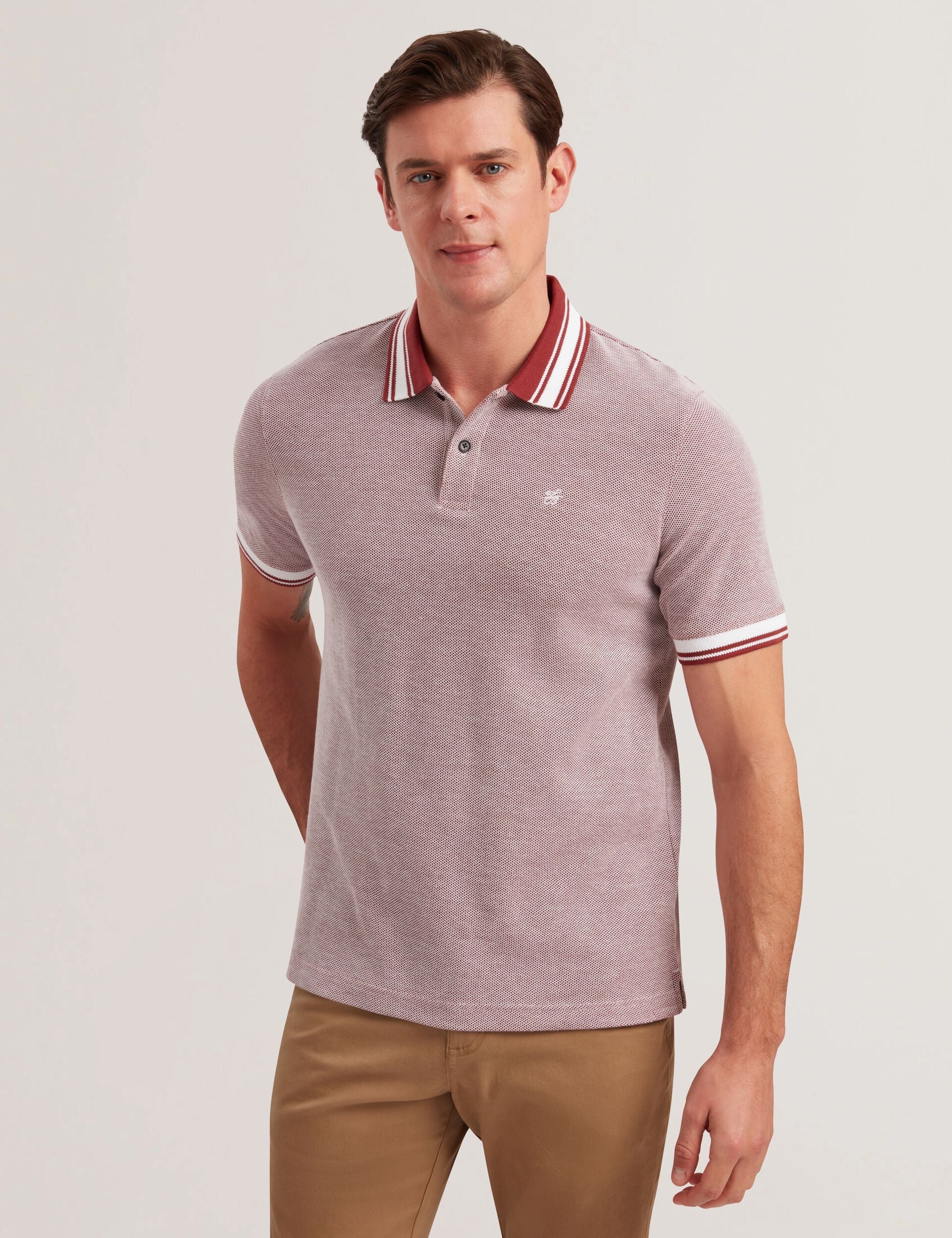Ted Baker Phenes - Short Sleeve Textured Zip Polo BRIGHT RED