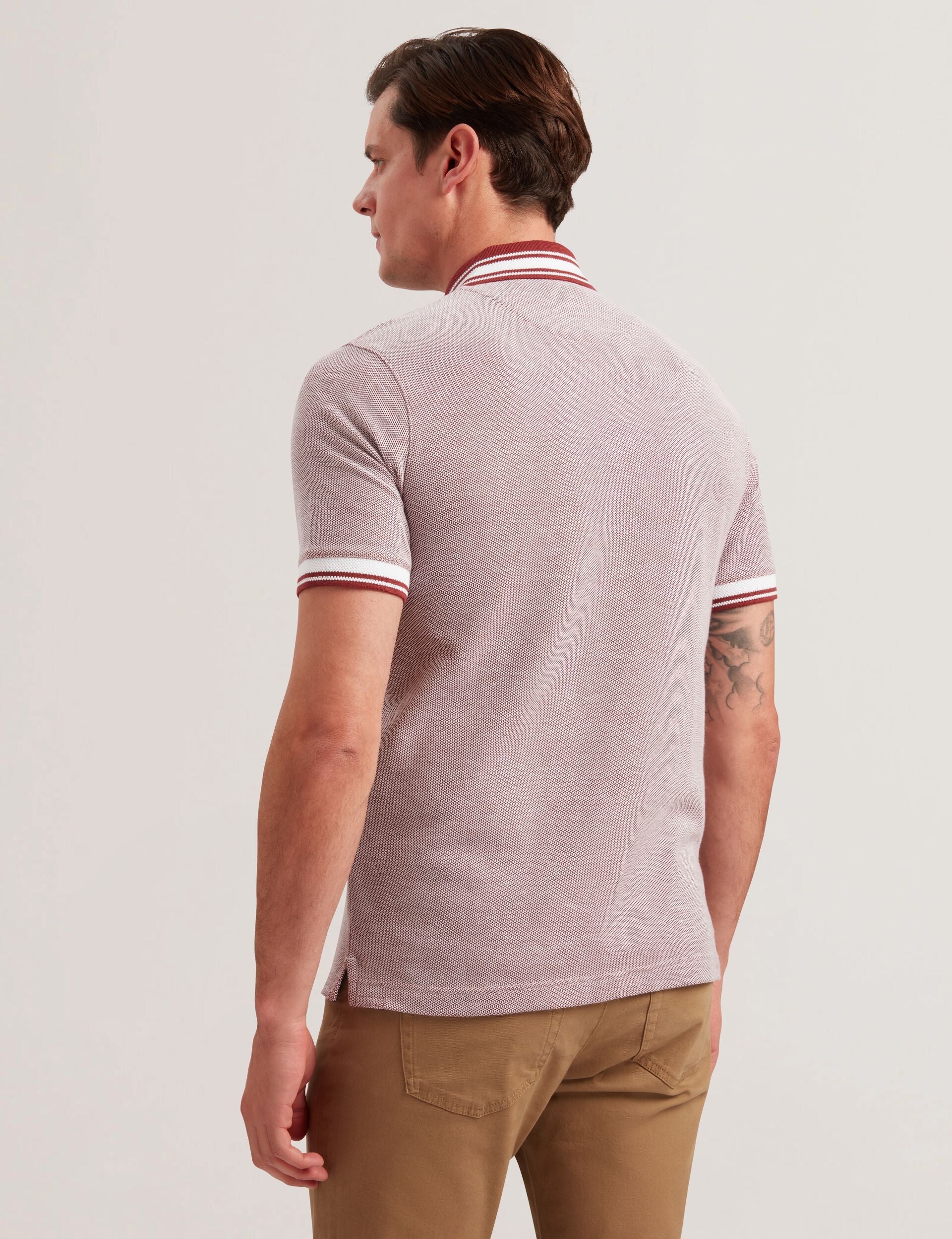 Ted Baker Phenes - Short Sleeve Textured Zip Polo BRIGHT RED