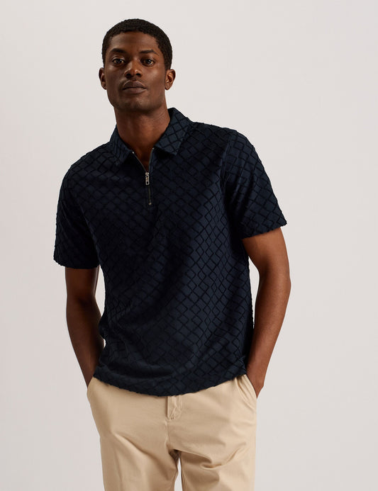 Ted Baker ANSOM - SS Reg Textured Towelling Zip Polo NAVY