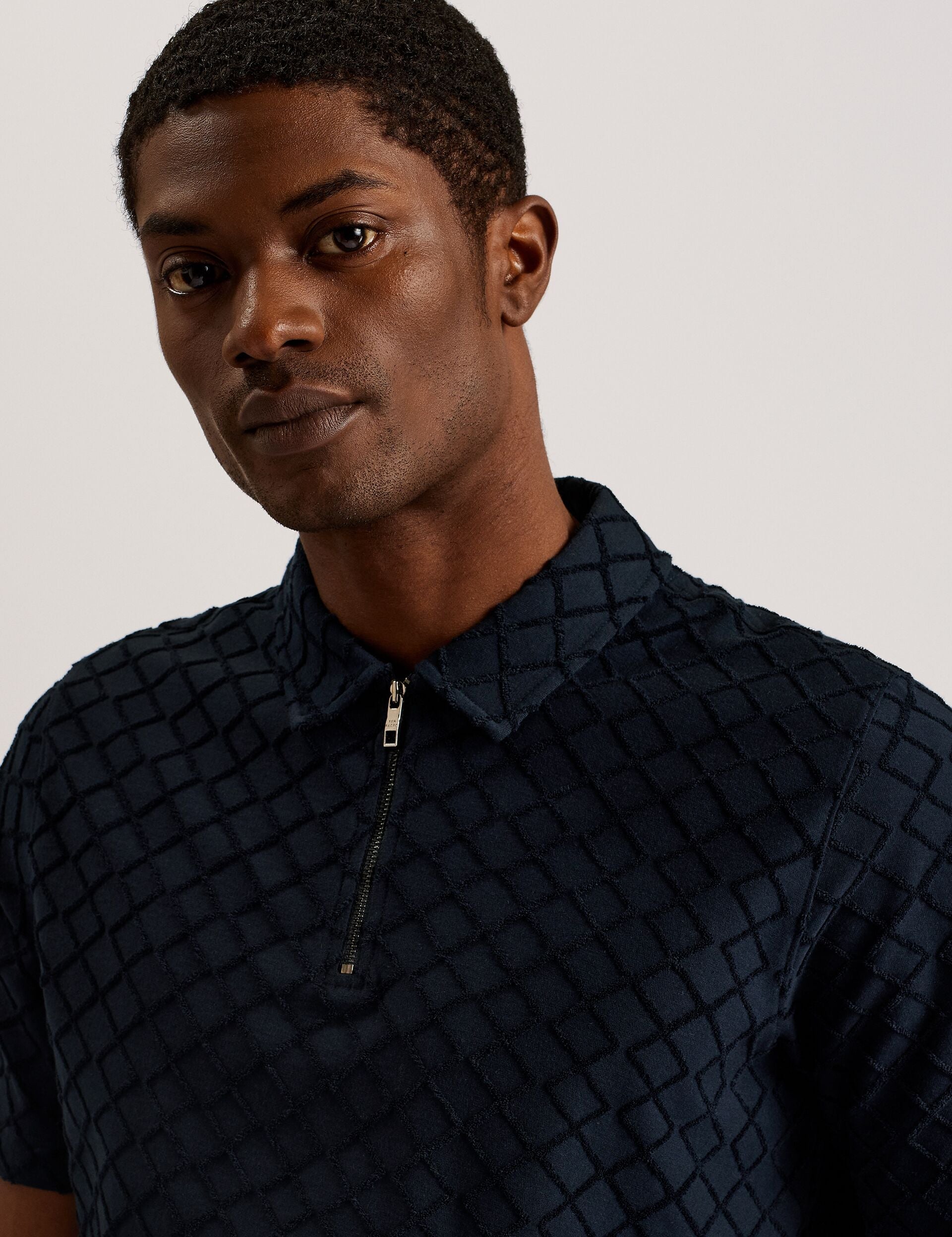 Ted Baker ANSOM - SS Reg Textured Towelling Zip Polo NAVY
