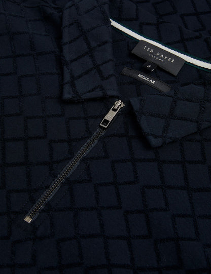 Ted Baker ANSOM - SS Reg Textured Towelling Zip Polo NAVY