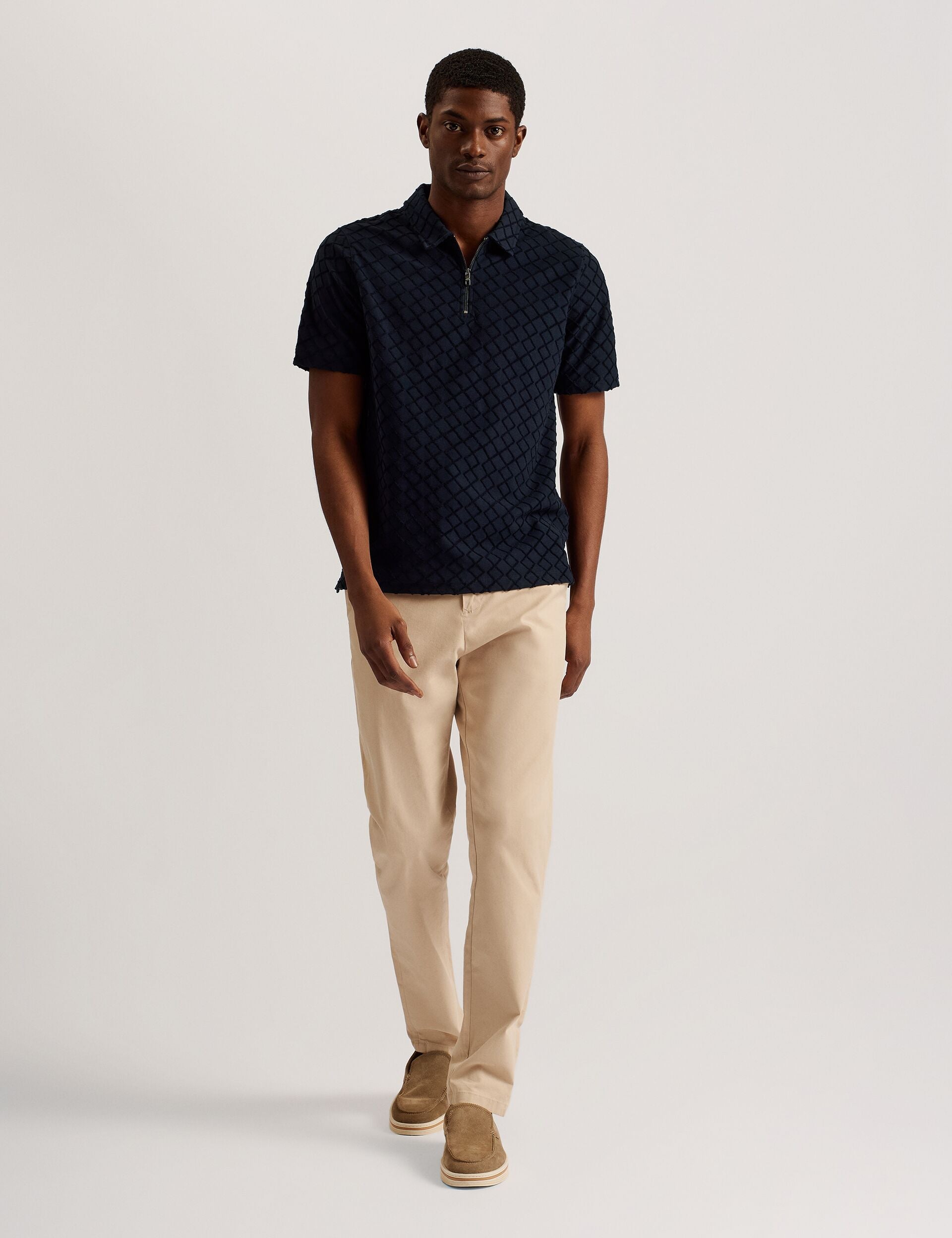 Ted Baker ANSOM - SS Reg Textured Towelling Zip Polo NAVY