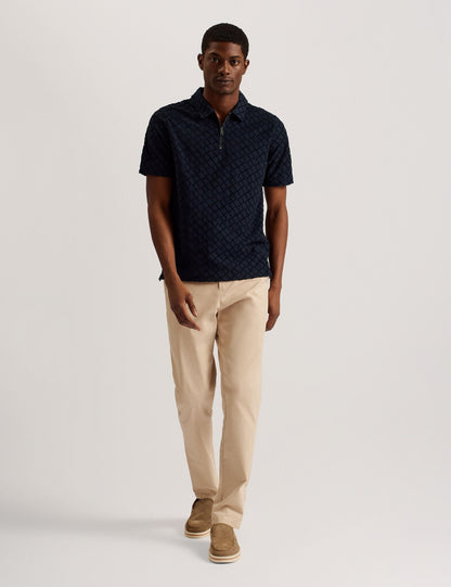 Ted Baker ANSOM - SS Reg Textured Towelling Zip Polo NAVY
