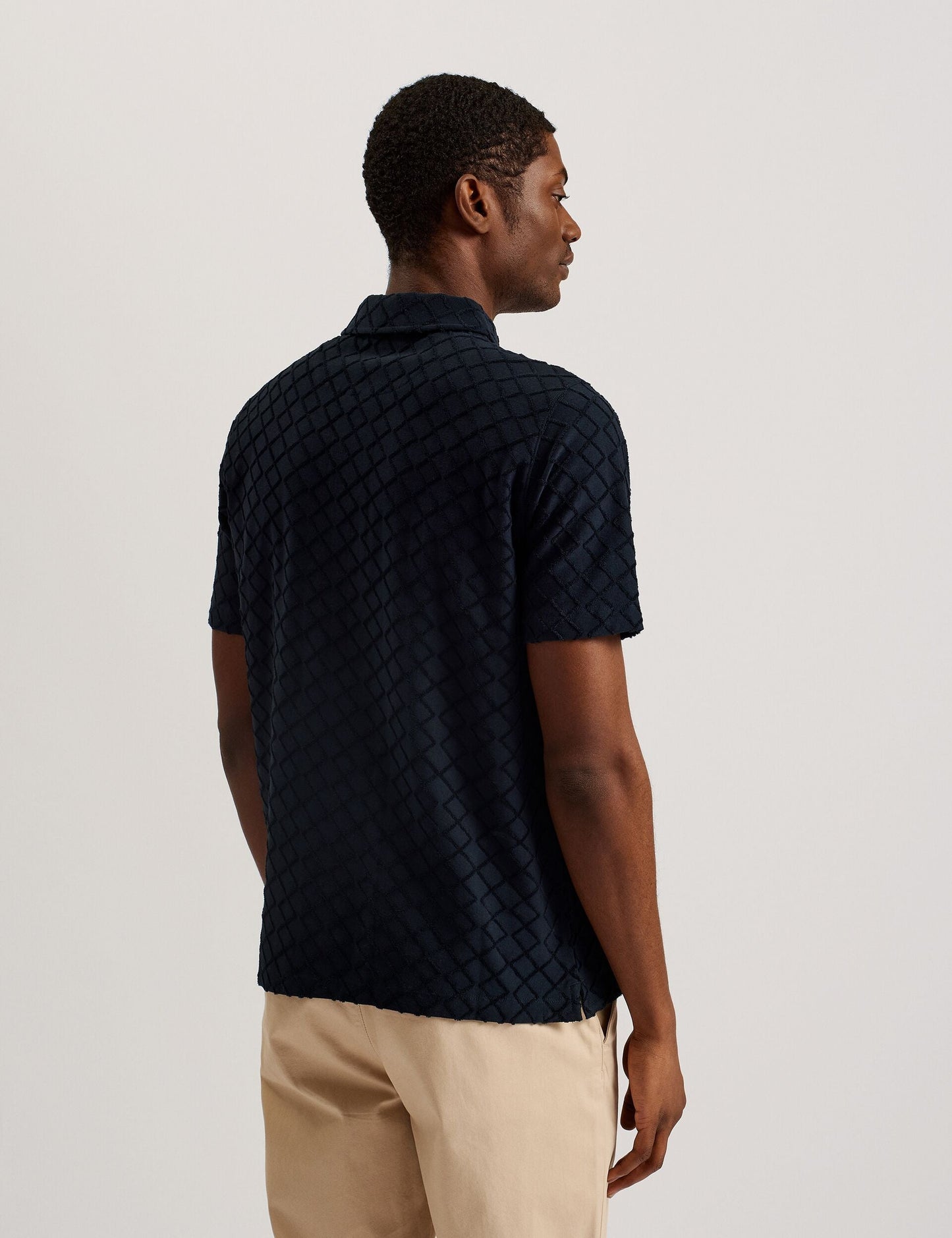 Ted Baker ANSOM - SS Reg Textured Towelling Zip Polo NAVY