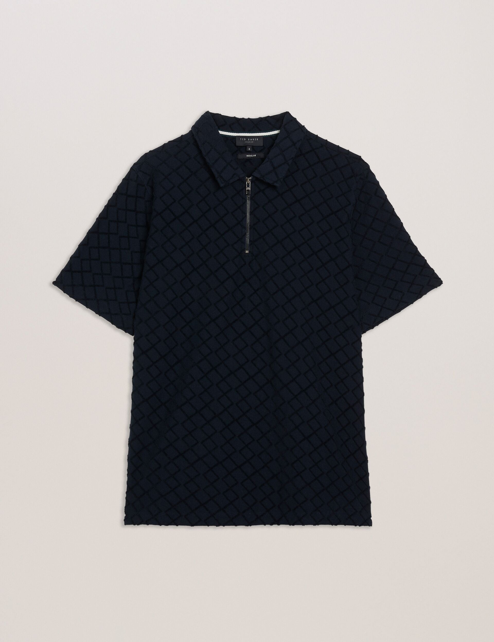 Ted Baker ANSOM - SS Reg Textured Towelling Zip Polo NAVY