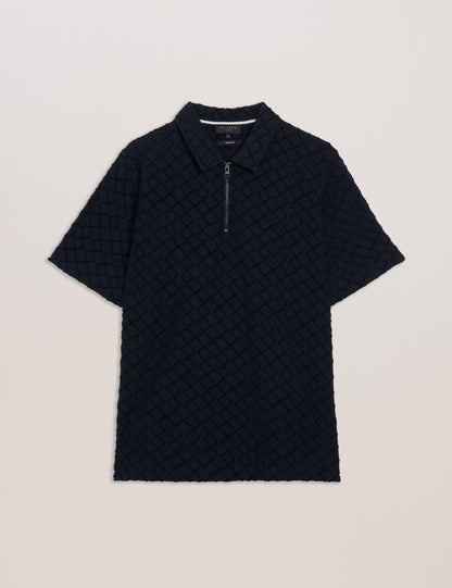Ted Baker ANSOM - SS Reg Textured Towelling Zip Polo NAVY