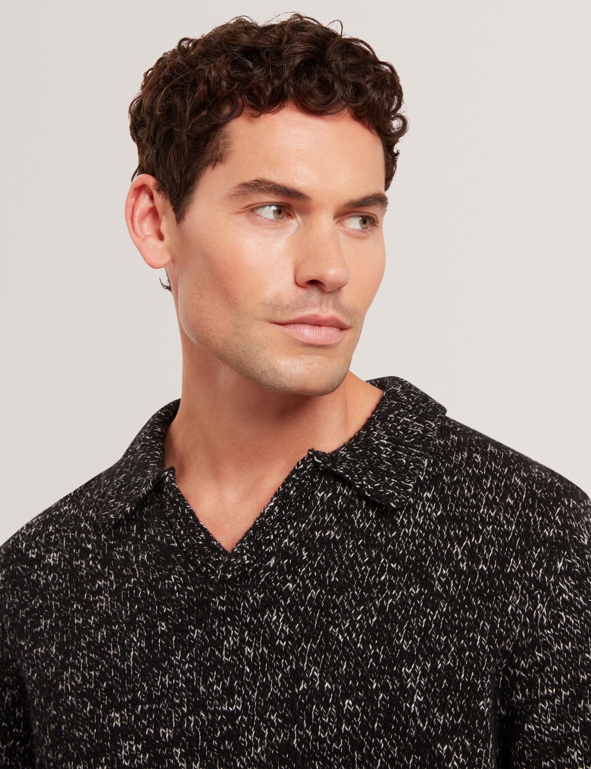 Ted Baker BERRETO Melange Knit Long Sleeve Polo Shirt BLACK