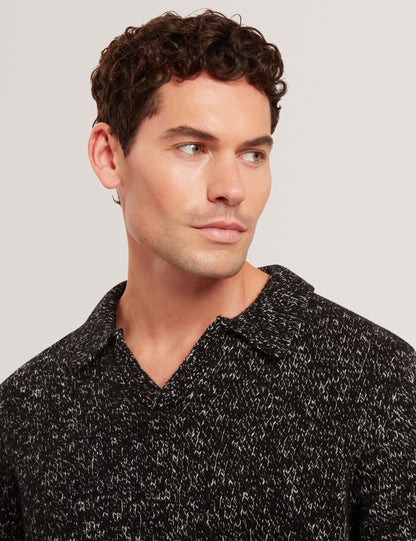 Ted Baker BERRETO Melange Knit Long Sleeve Polo Shirt BLACK