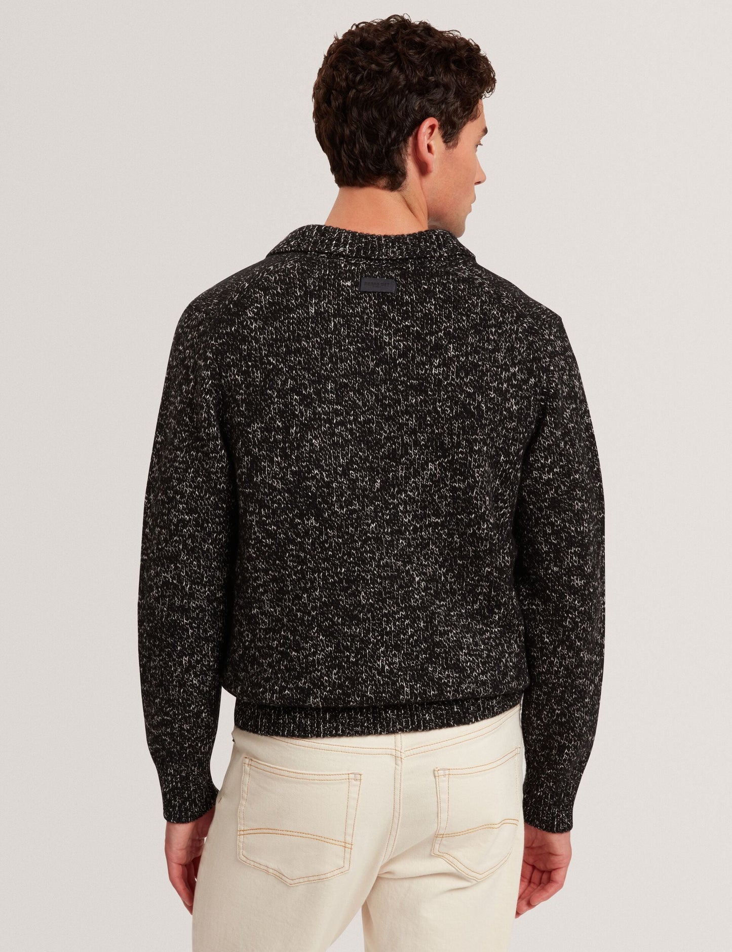 Ted Baker BERRETO Melange Knit Long Sleeve Polo Shirt BLACK