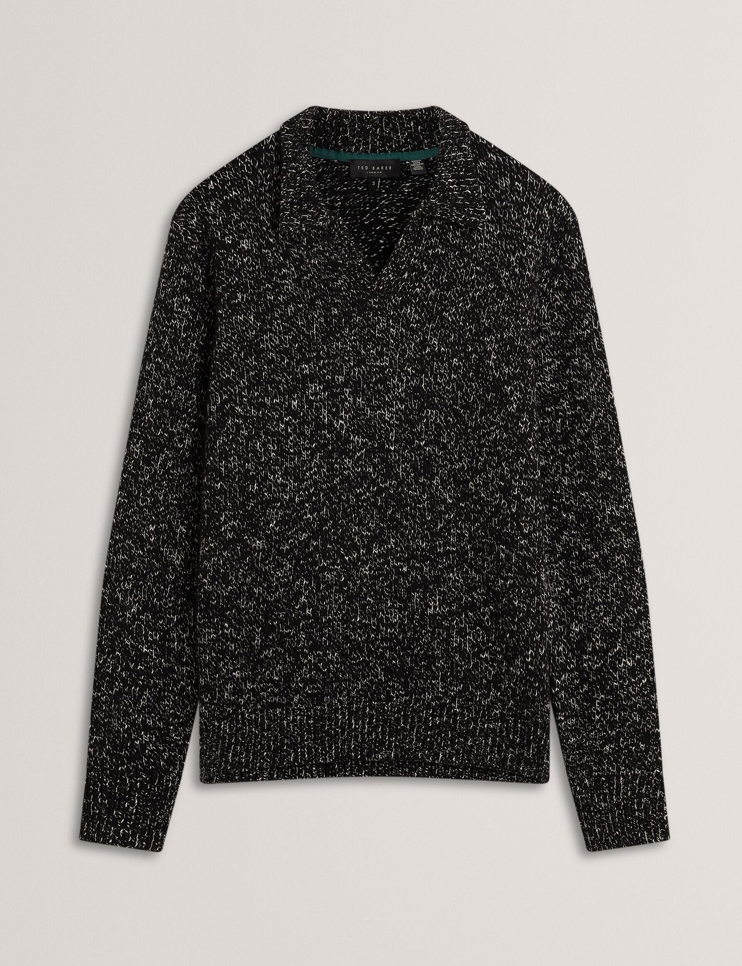 Ted Baker BERRETO Melange Knit Long Sleeve Polo Shirt BLACK