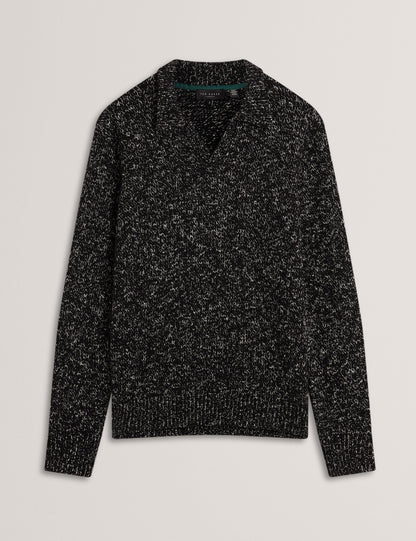 Ted Baker BERRETO Melange Knit Long Sleeve Polo Shirt BLACK