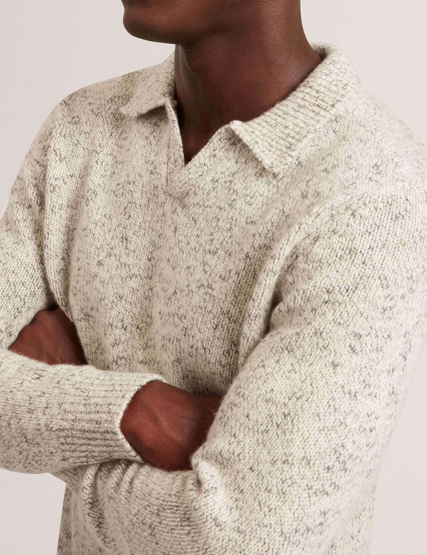 Ted Baker BERRETO Melange Knit Long Sleeve Polo Shirt LIGHT GREY