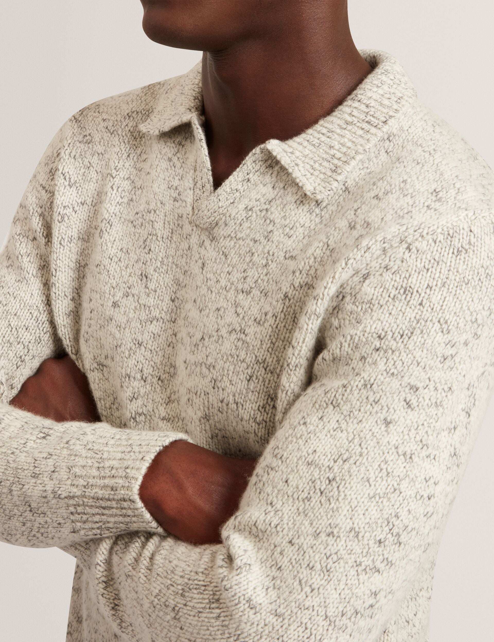 Ted Baker BERRETO Melange Knit Long Sleeve Polo Shirt LIGHT GREY