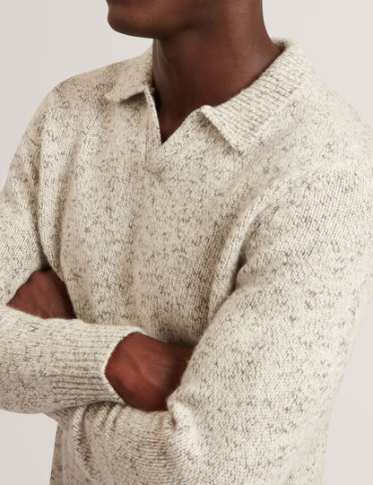 Ted Baker BERRETO Melange Knit Long Sleeve Polo Shirt LIGHT GREY