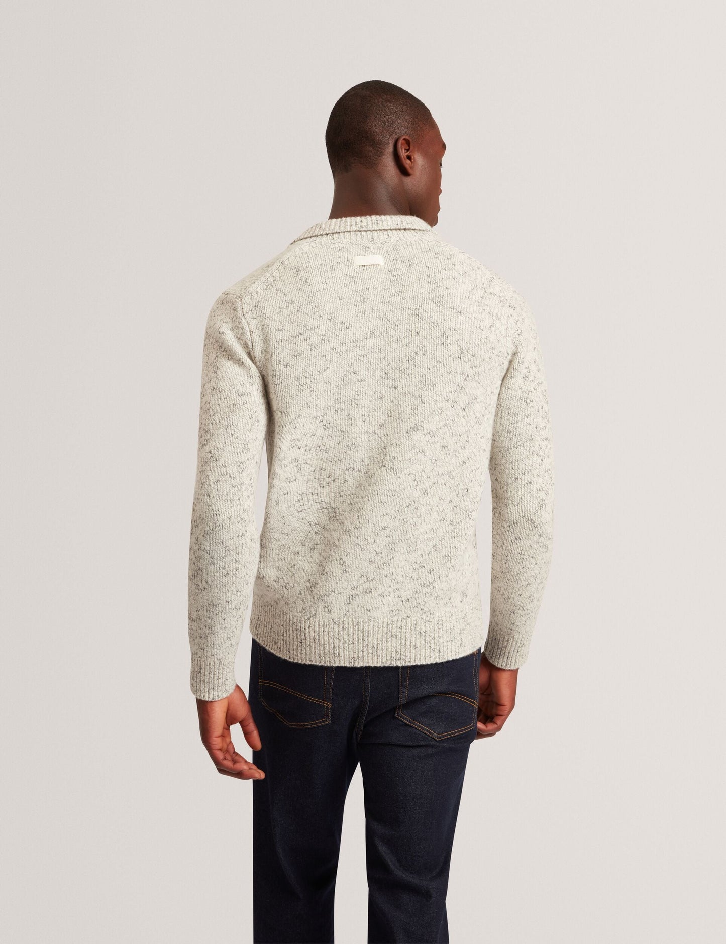Ted Baker BERRETO Melange Knit Long Sleeve Polo Shirt LIGHT GREY