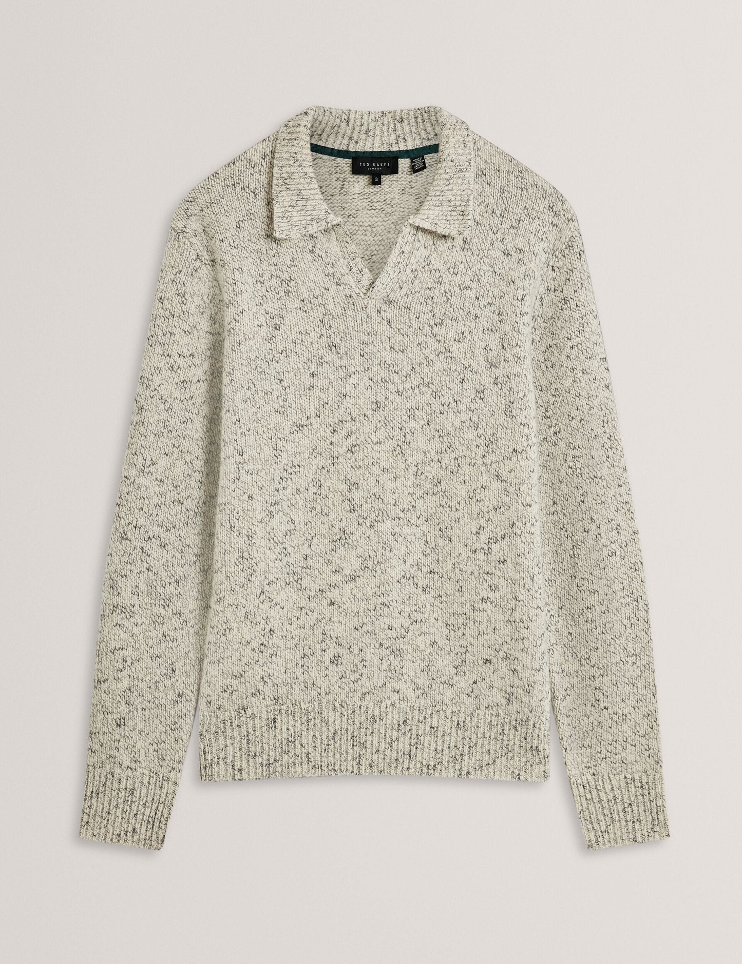 Ted Baker BERRETO Melange Knit Long Sleeve Polo Shirt LIGHT GREY