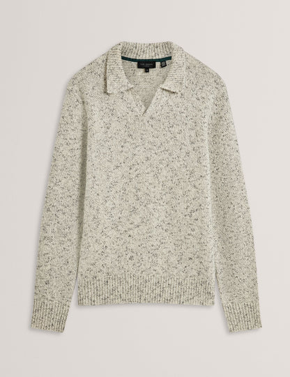 Ted Baker BERRETO Melange Knit Long Sleeve Polo Shirt LIGHT GREY