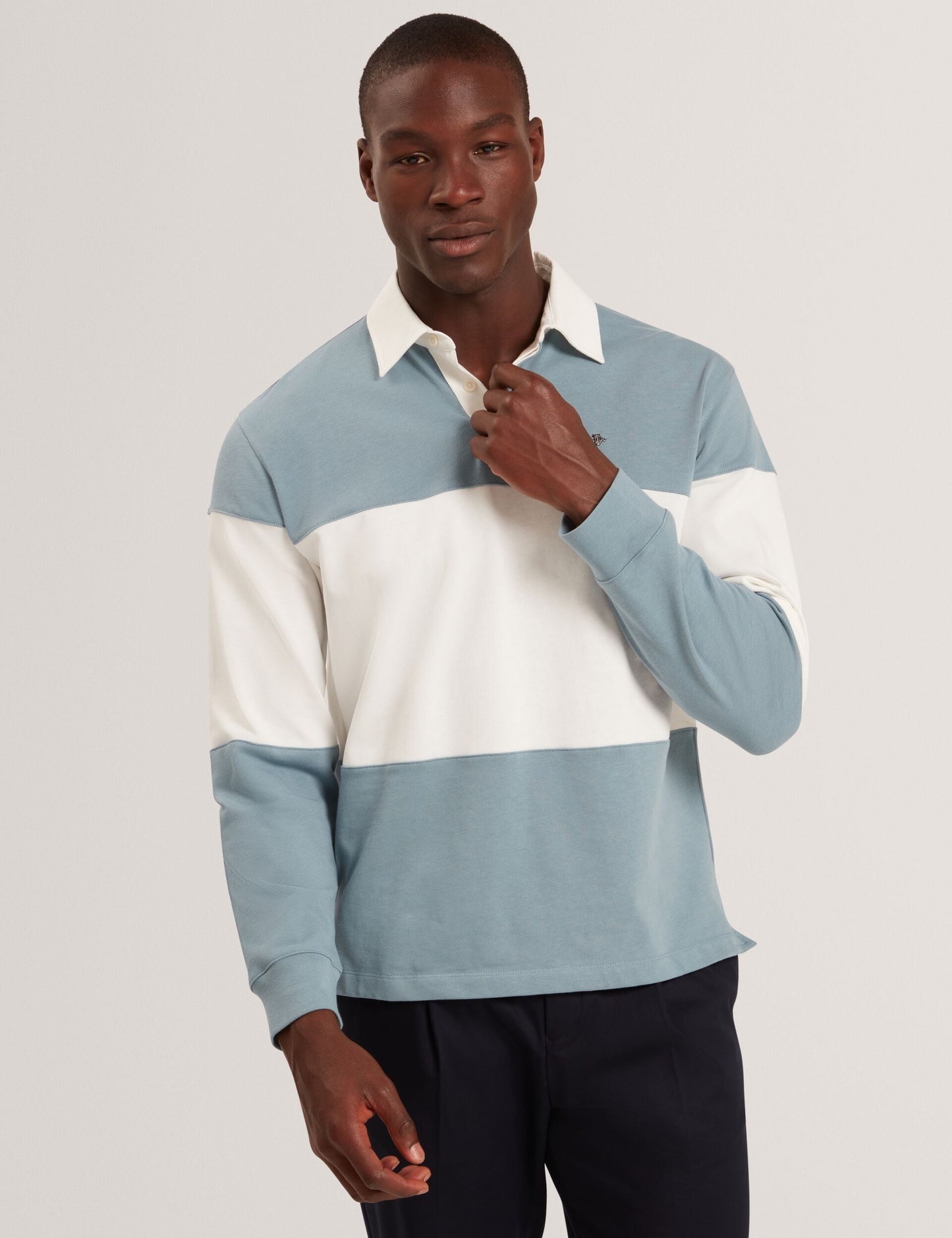 Ted Baker TRAVISS - Long Sleeve Panelled Rugby Shirt TEAL BLUE