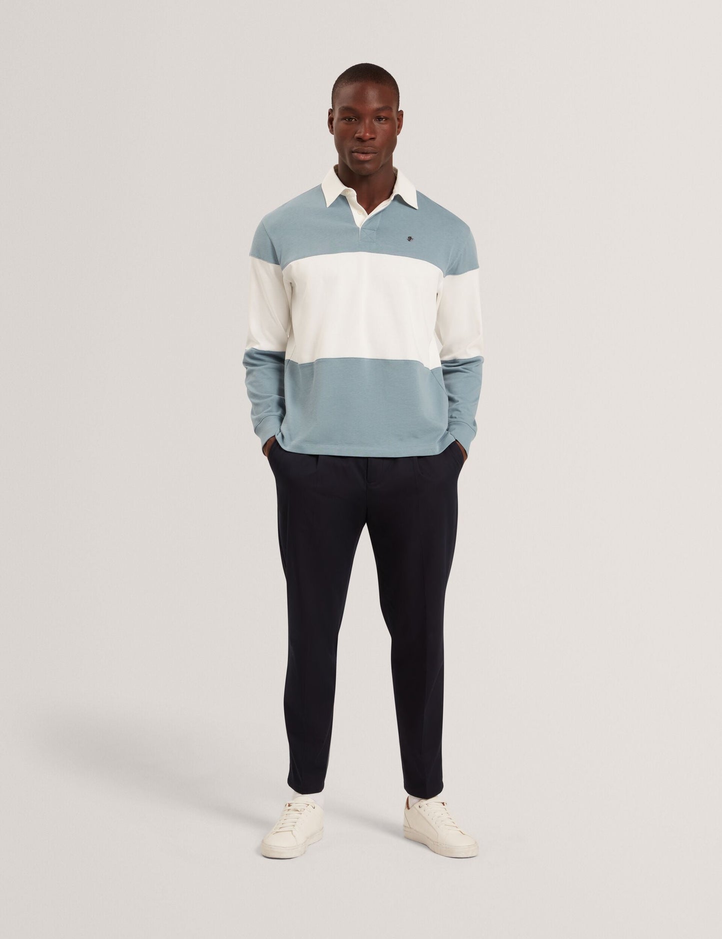 Ted Baker TRAVISS - Long Sleeve Panelled Rugby Shirt TEAL BLUE