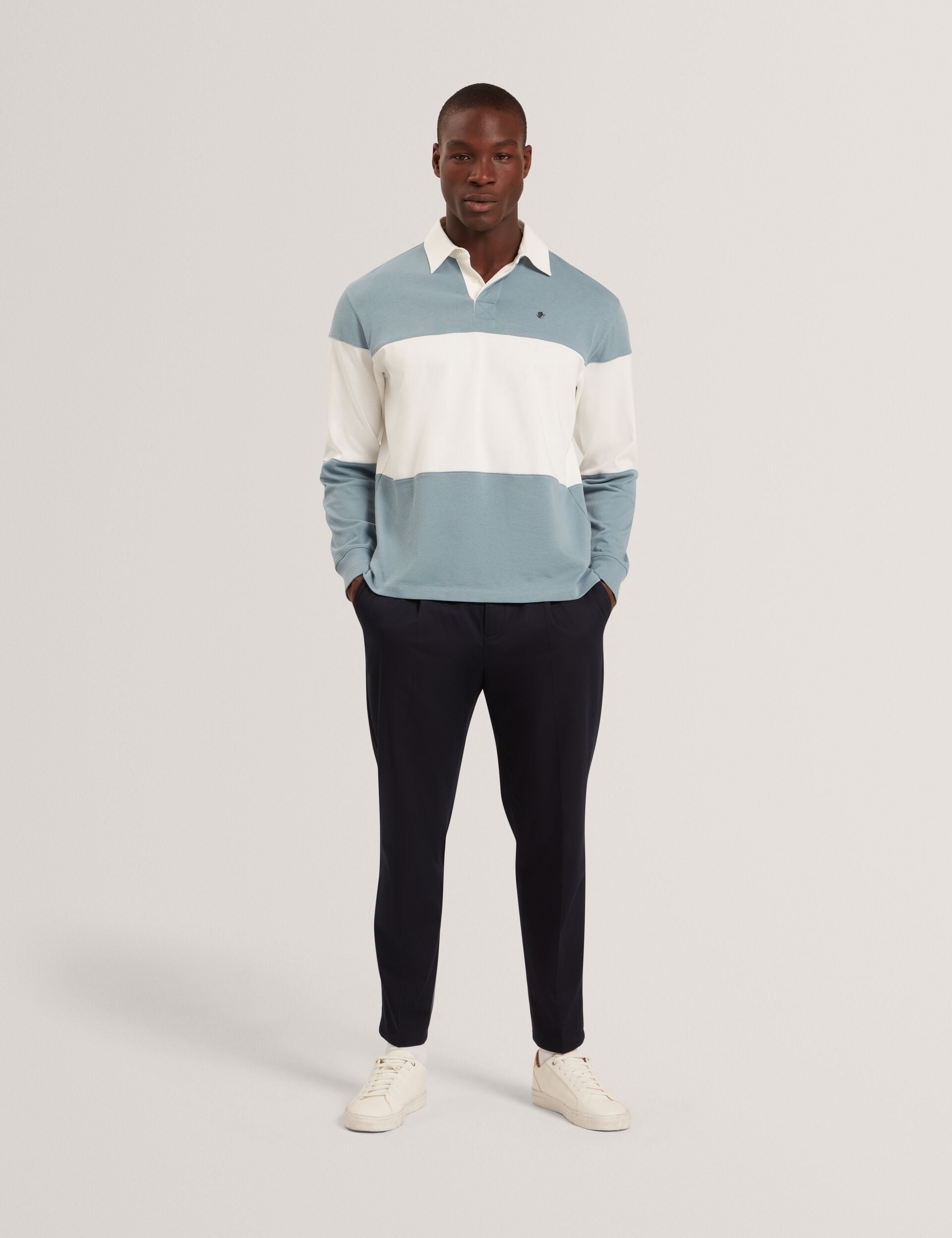 Ted Baker TRAVISS - Long Sleeve Panelled Rugby Shirt TEAL BLUE