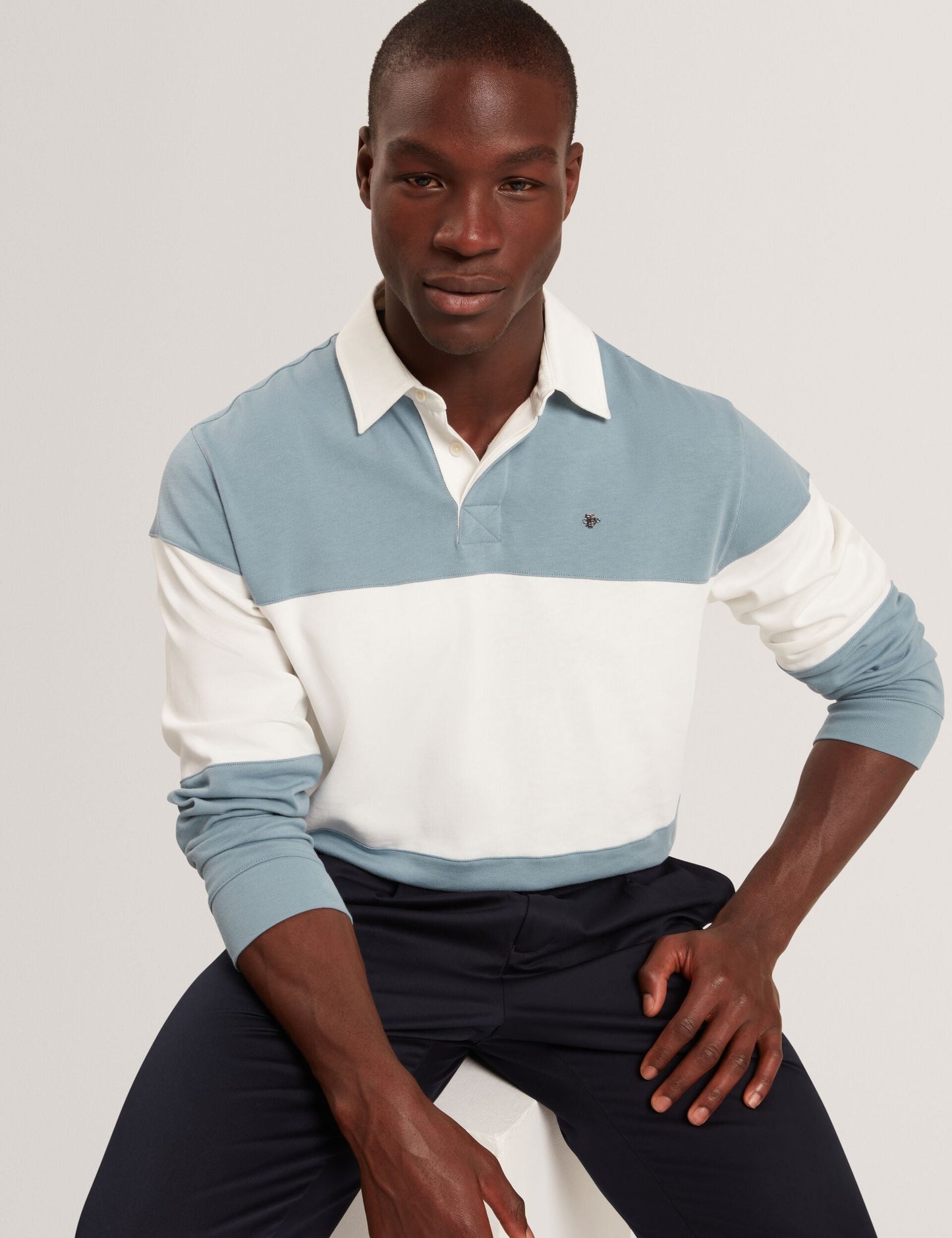 Ted Baker TRAVISS - Long Sleeve Panelled Rugby Shirt TEAL BLUE