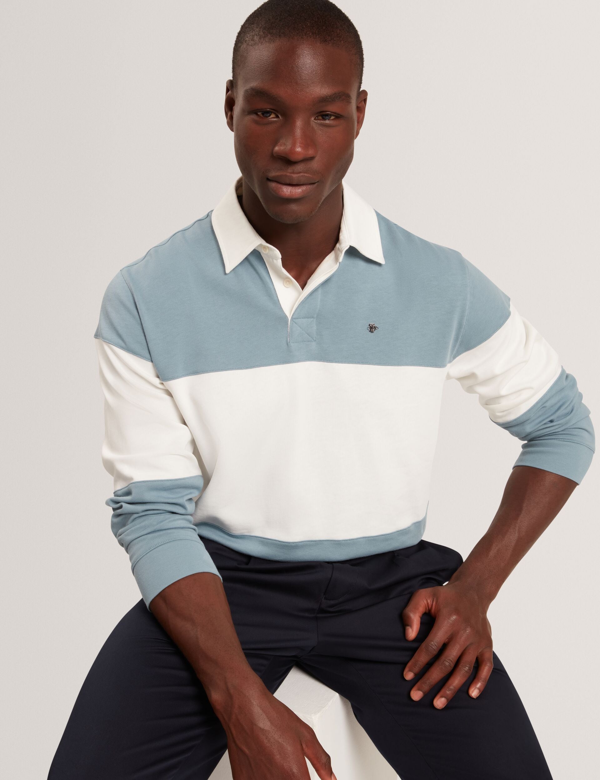 Ted Baker TRAVISS - Long Sleeve Panelled Rugby Shirt TEAL BLUE