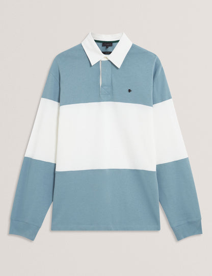 Ted Baker TRAVISS - Long Sleeve Panelled Rugby Shirt TEAL BLUE