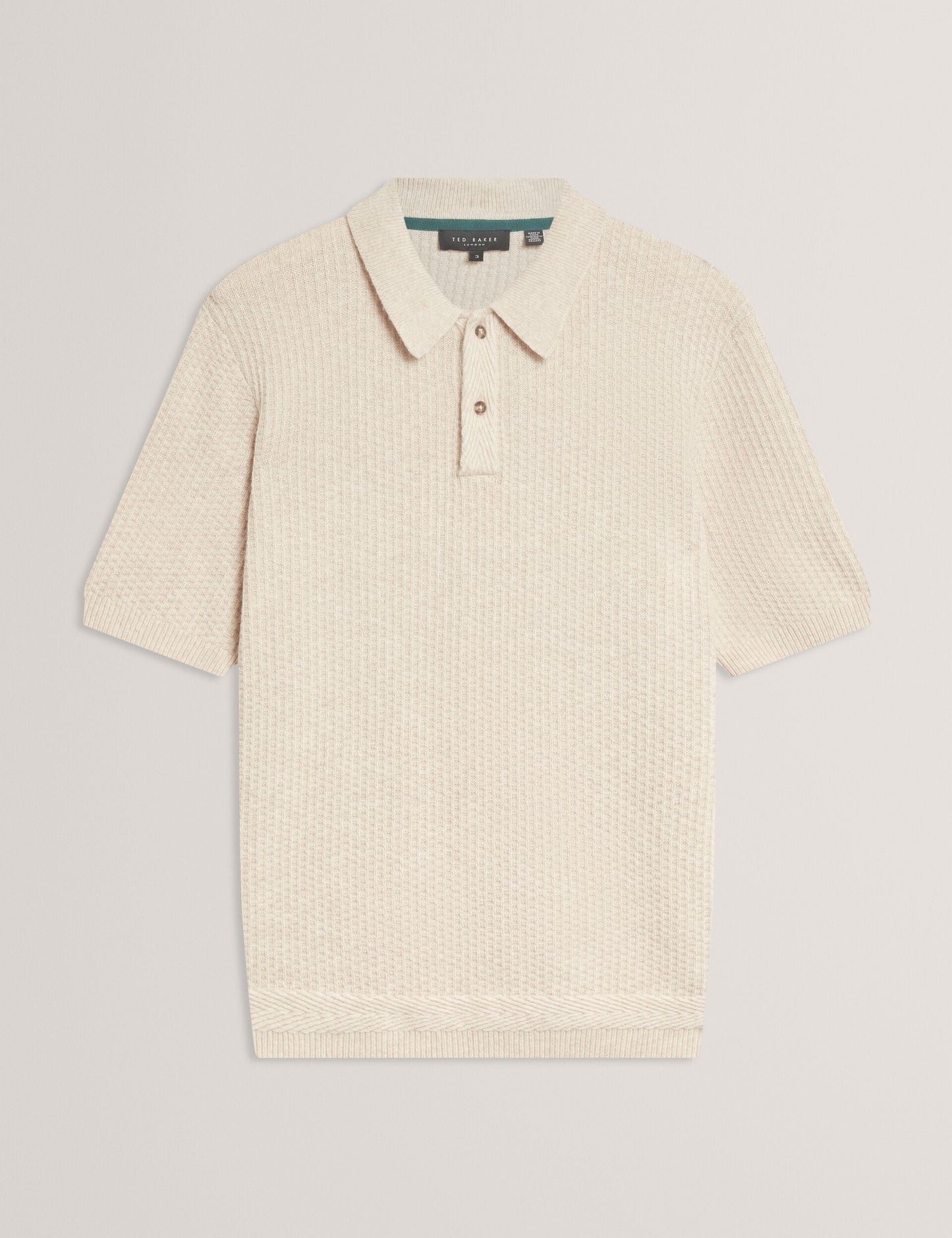 Ted Baker CAELUM Herringbone Texture Knit Short Sleeve Polo NATURAL