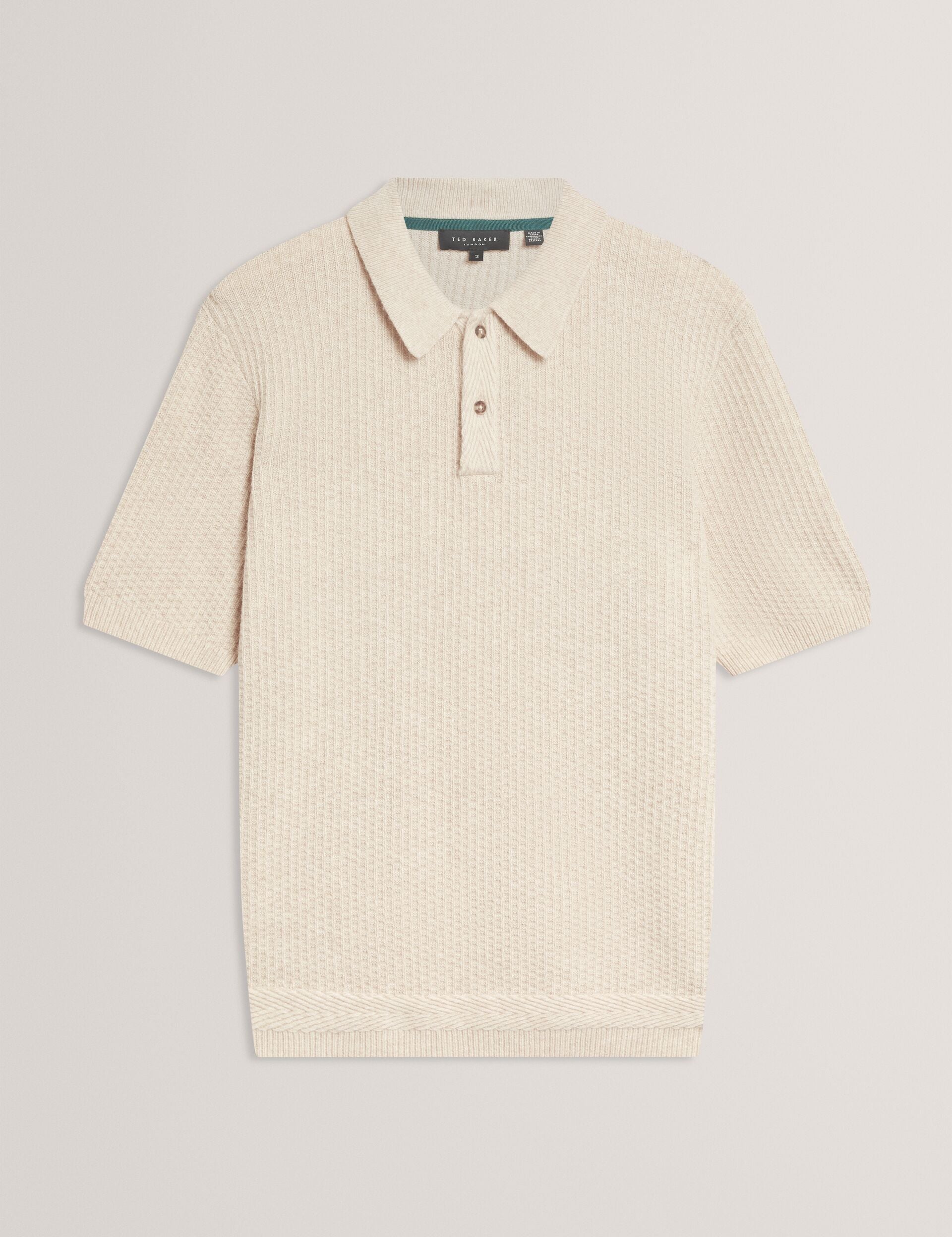 Ted Baker CAELUM Herringbone Texture Knit Short Sleeve Polo NATURAL