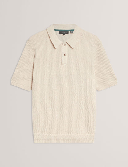 Ted Baker CAELUM Herringbone Texture Knit Short Sleeve Polo NATURAL