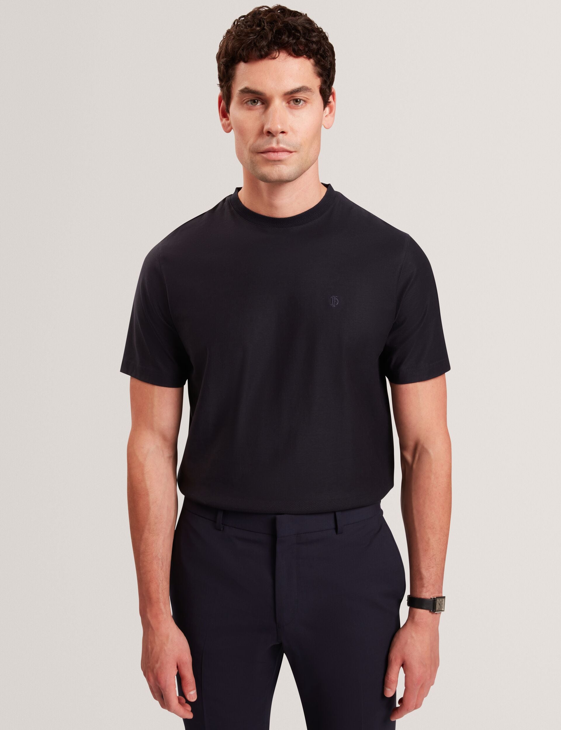 Ted Baker KAELITH Textured Panel Cotton Short Sleeve T-Shirt NAVY
