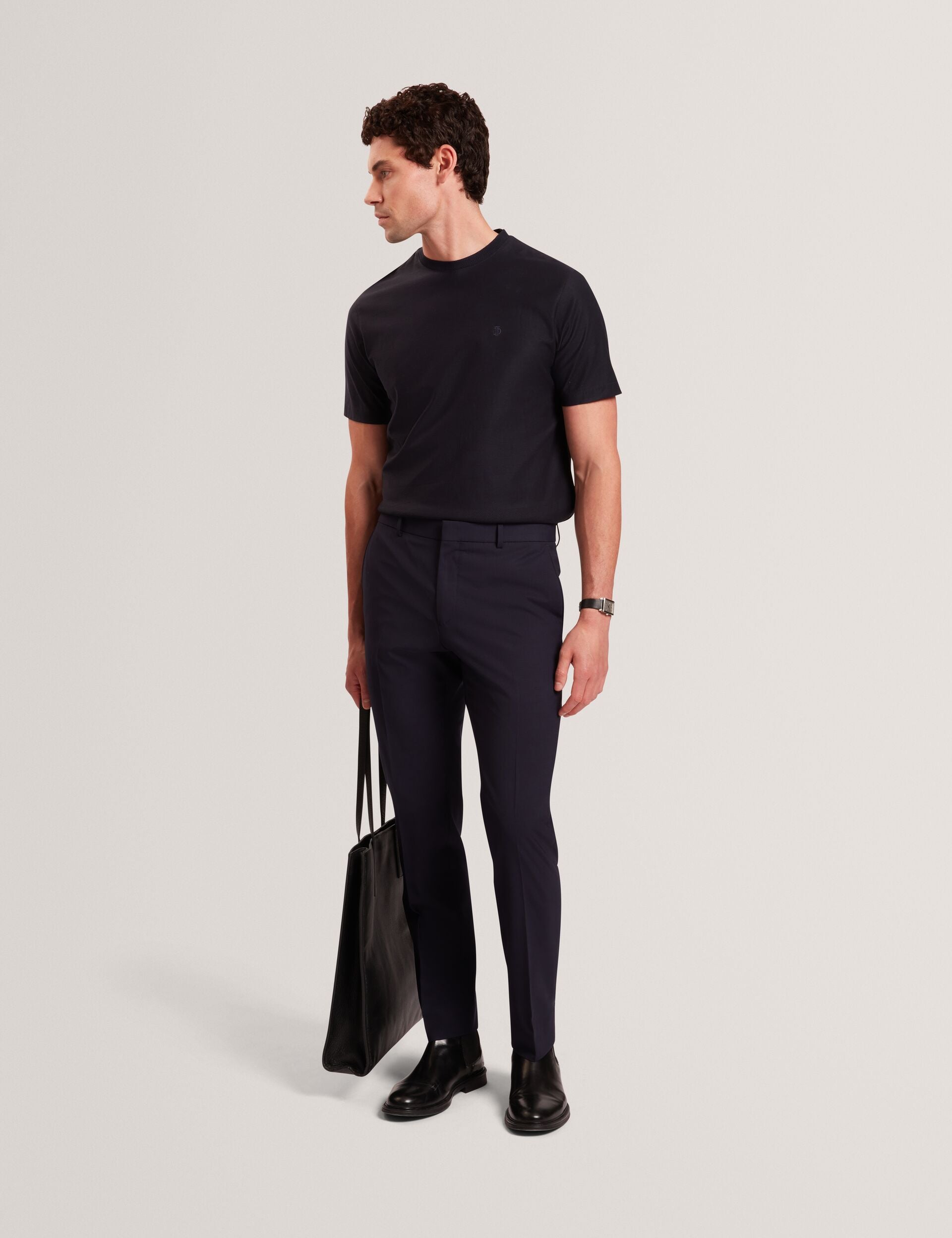 Ted Baker KAELITH Textured Panel Cotton Short Sleeve T-Shirt NAVY