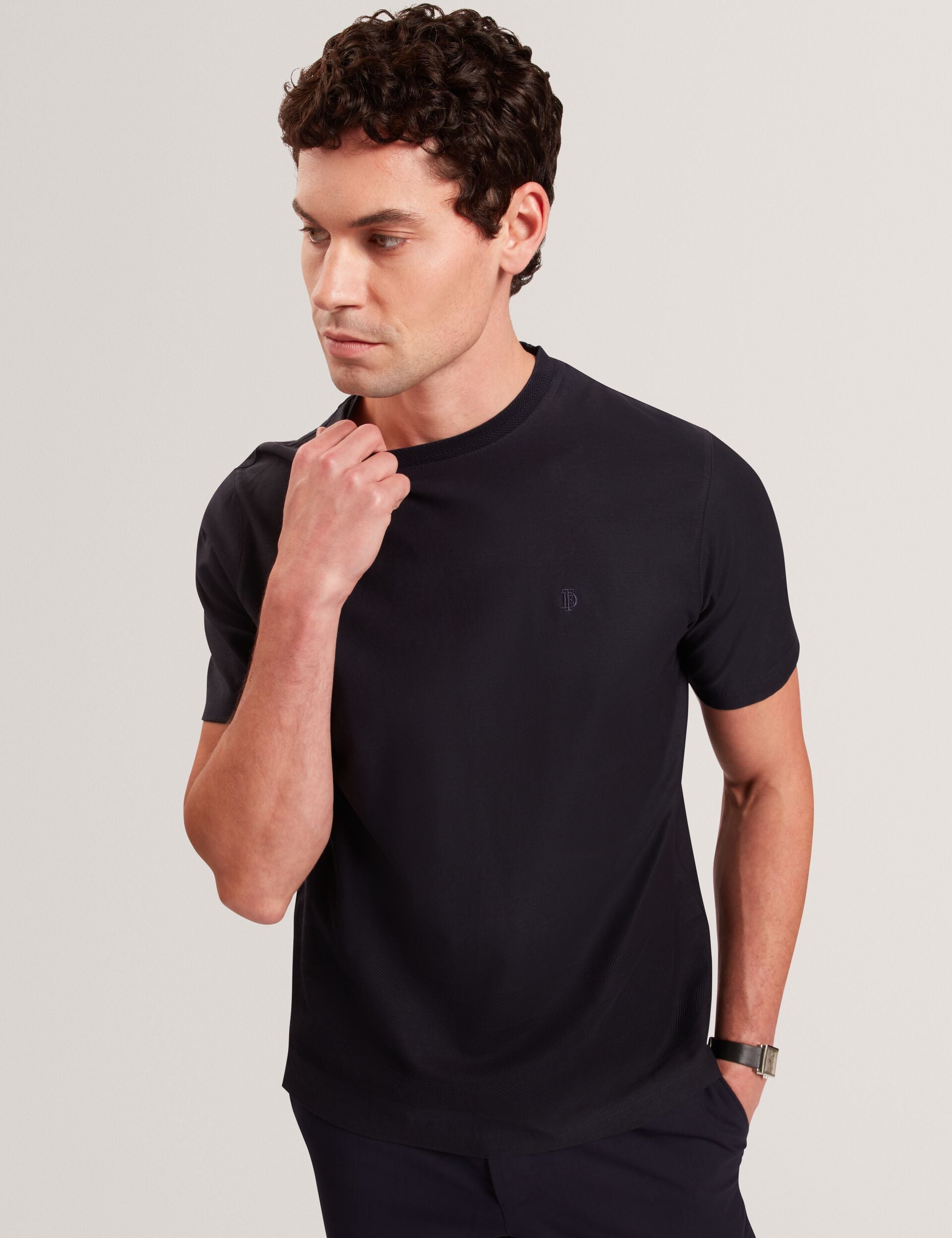 Ted Baker KAELITH Textured Panel Cotton Short Sleeve T-Shirt NAVY